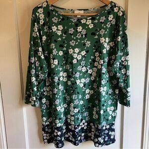 J. Jill  Green, Navy, and White Floral‎ Tunic, Size L